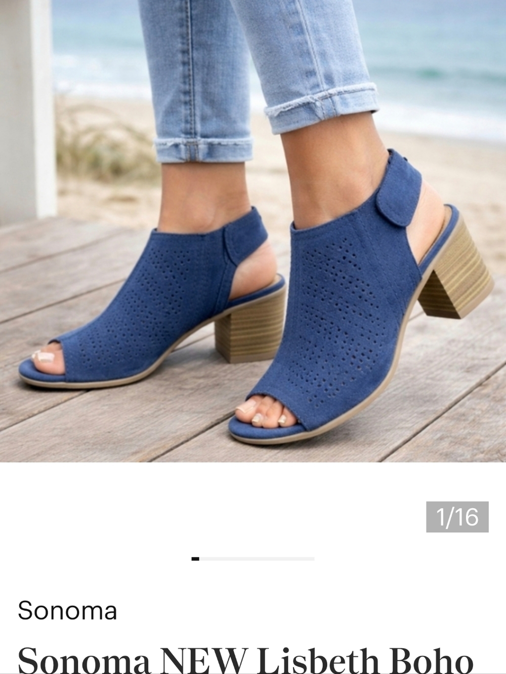 SONOMA Navy Perforated Suede Peep-Toe Block Heel Sandals - Picture 7 of 7